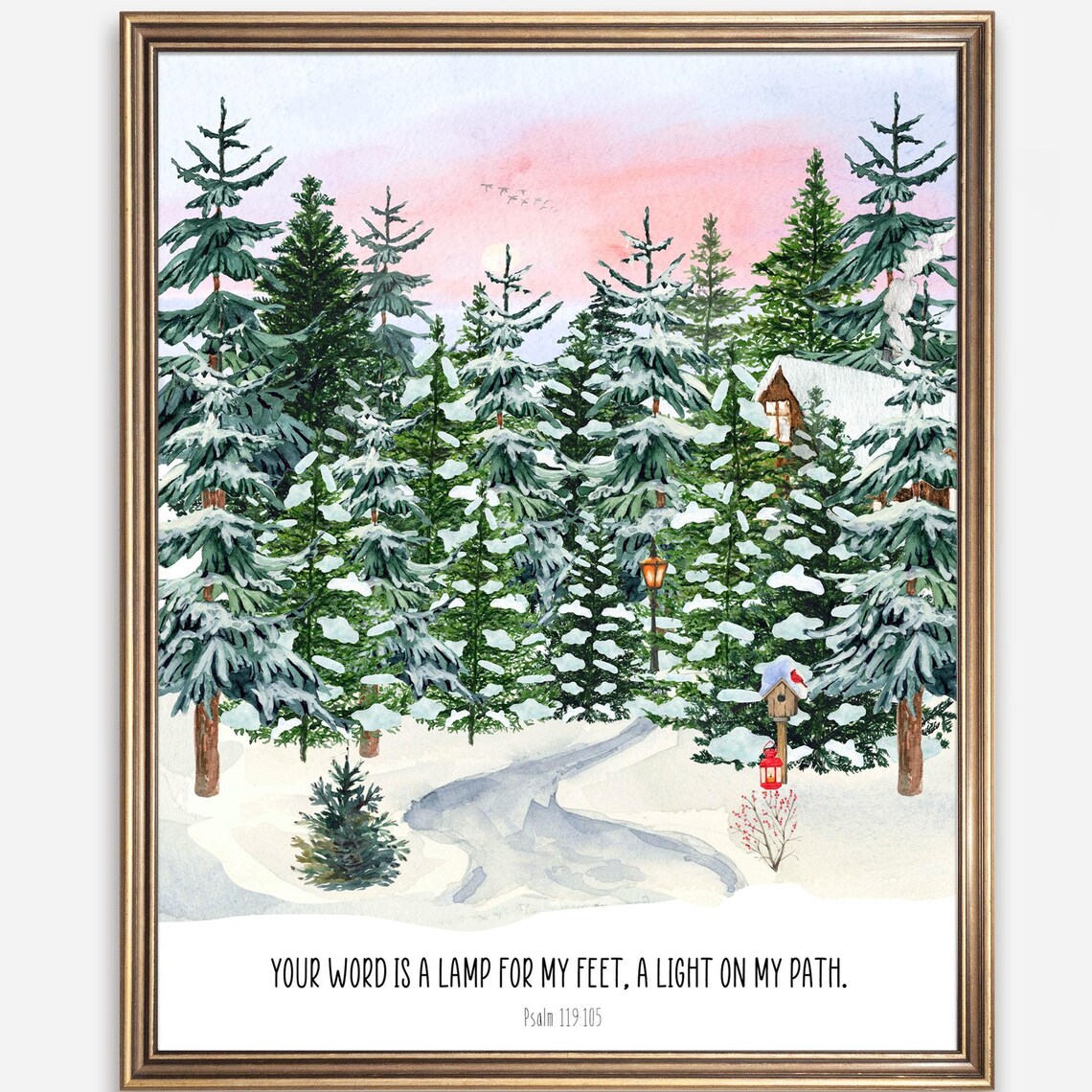 Your Word Is A Lamp For My Feet Psalm 119:105 Snowy Forest Path Poster