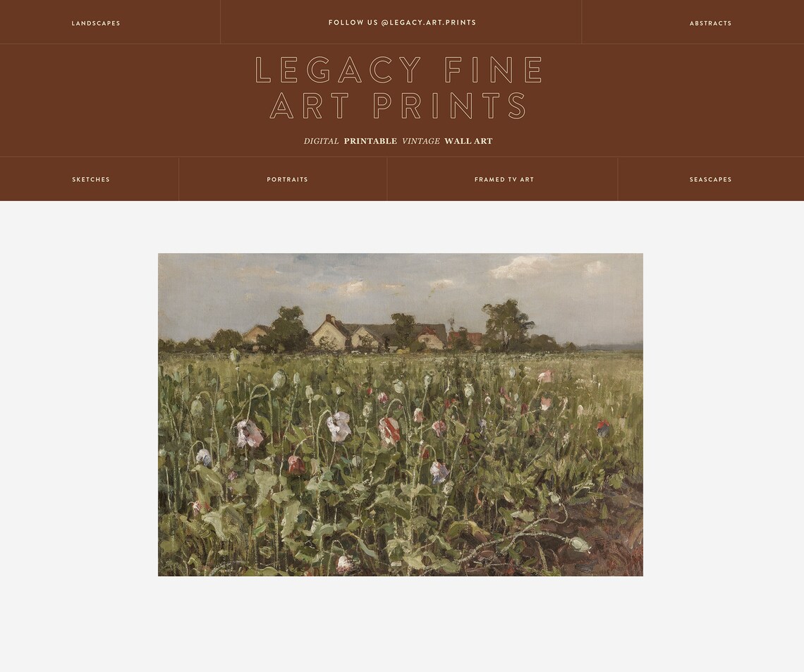 Vintage Poppy Field Countryside Farmhouse Oil Painting Print - Image 2