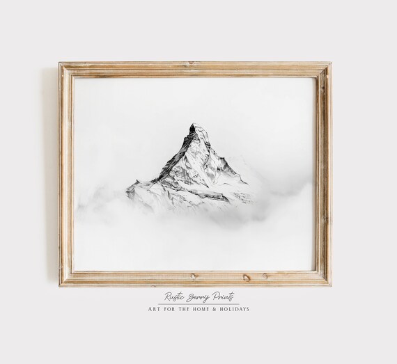 Matterhorn Vintage Mountain Peak Art Print Modern Sketch Home Decor Minimalist Decor Neutral Tone Print