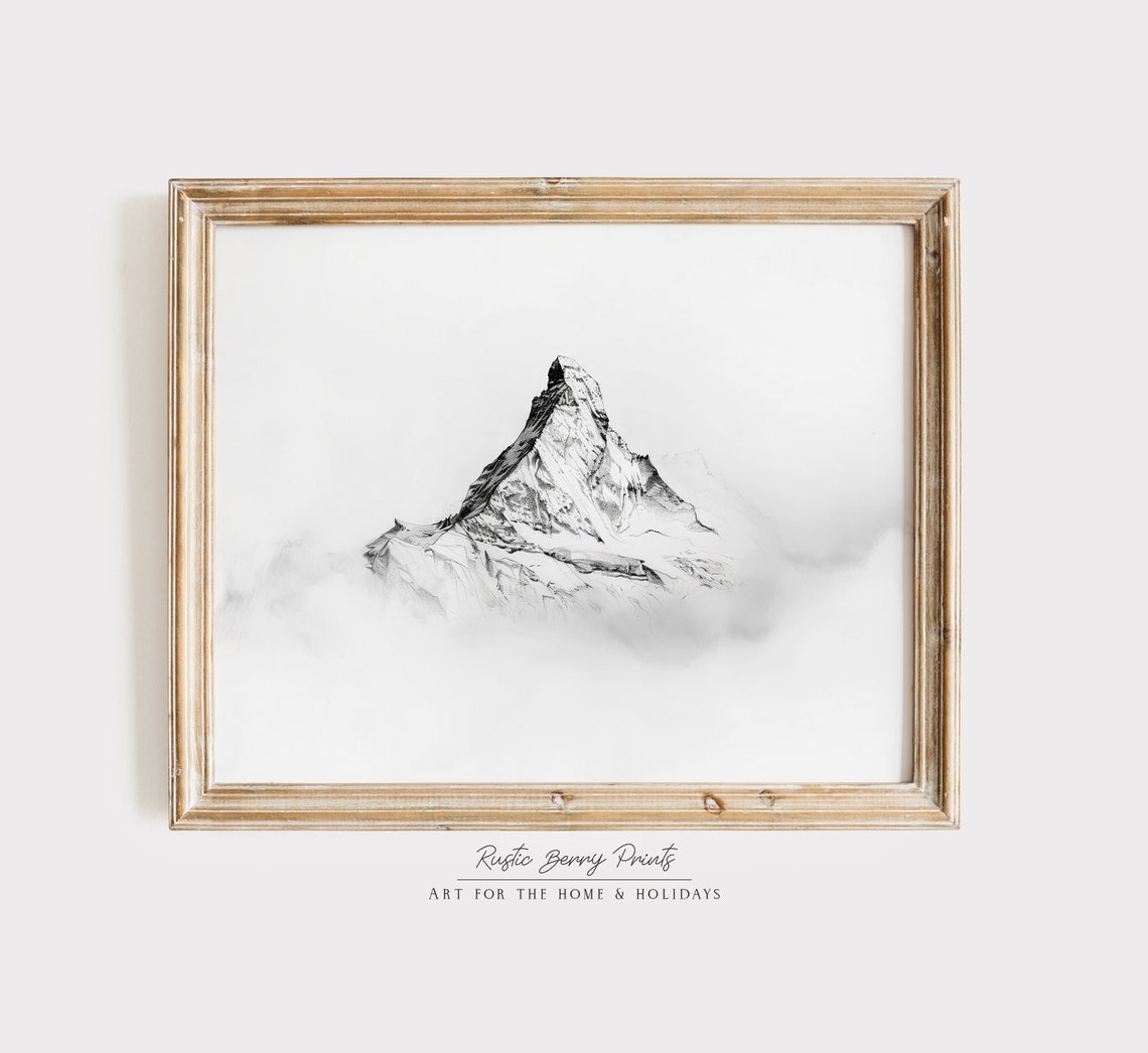 Matterhorn Mountain Peak Minimalist Ink Sketch Misty Alpine Art Poster