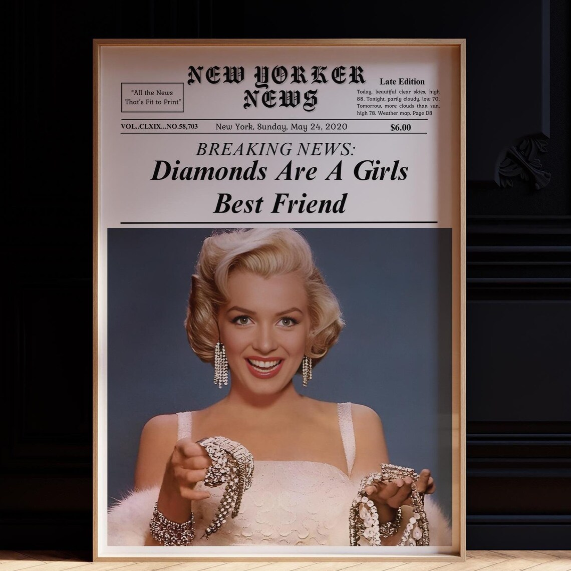 Marilyn Monroe Diamonds Are A Girls Best Friend Newspaper Art Print - Image 3