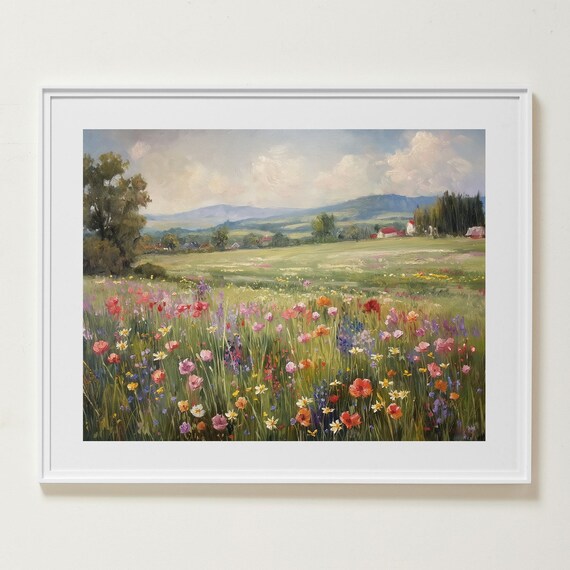 Wildflower Meadow In Bloom Impressionist Spring Landscape Poster