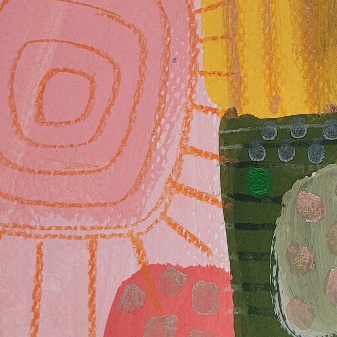 Playful Pastel Abstract with Pink Sun and Yellow Field Art Poster - Image 2