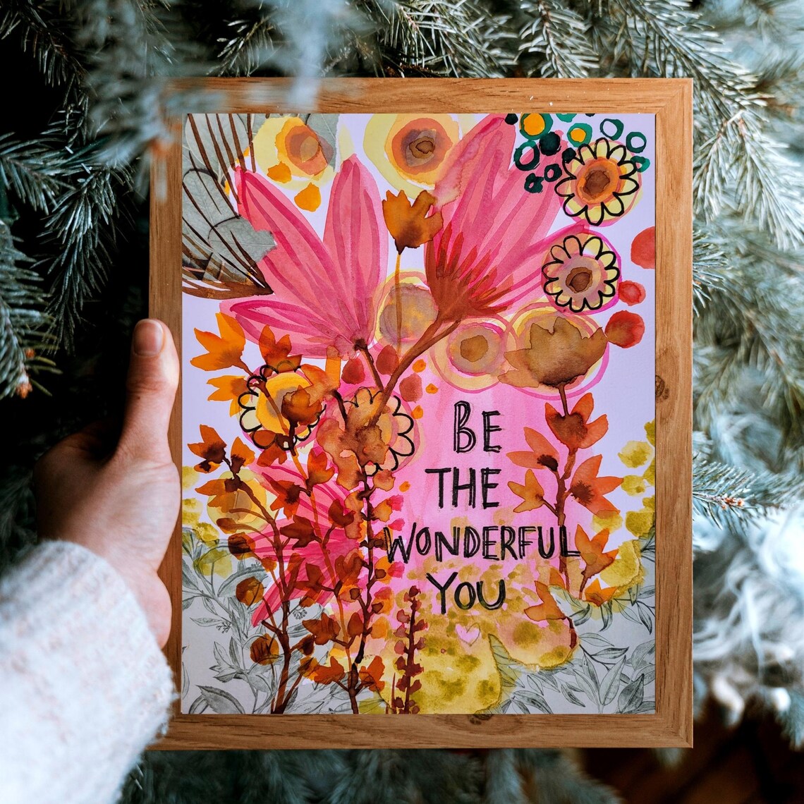 Be The Wonderful You Encouraging Pink Floral Watercolor Quote Poster
