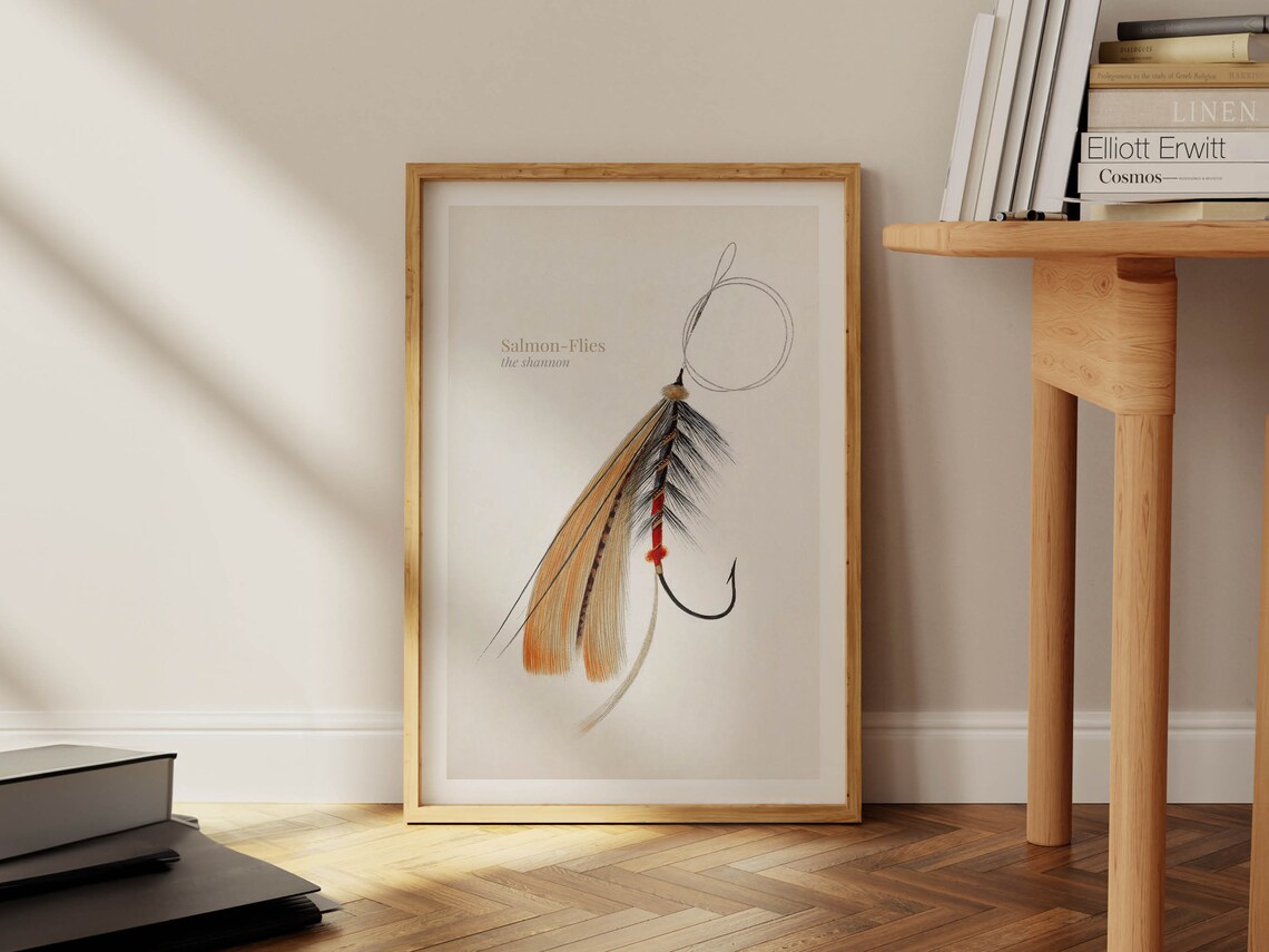 Vintage Salmon Fly Fishing Poster, Retro Decor