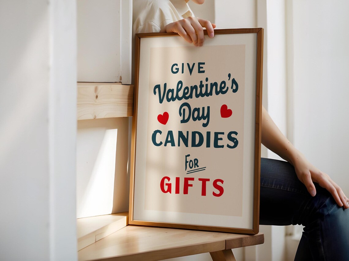 Give Valentines Day Candies for Gifts Retro Holiday Wall Poster - Image 3