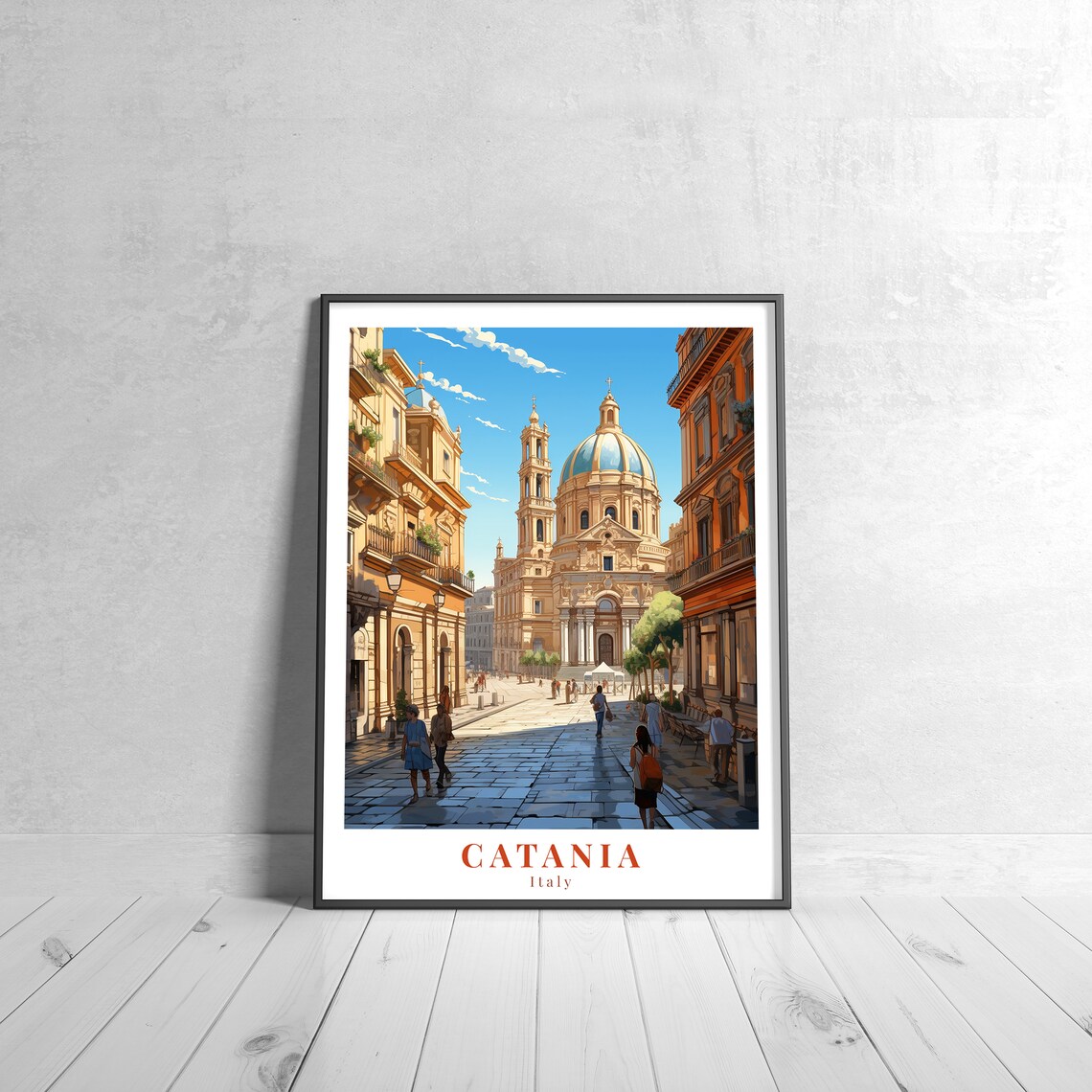 Catania Italy Baroque Cathedral Street Vintage Travel Poster