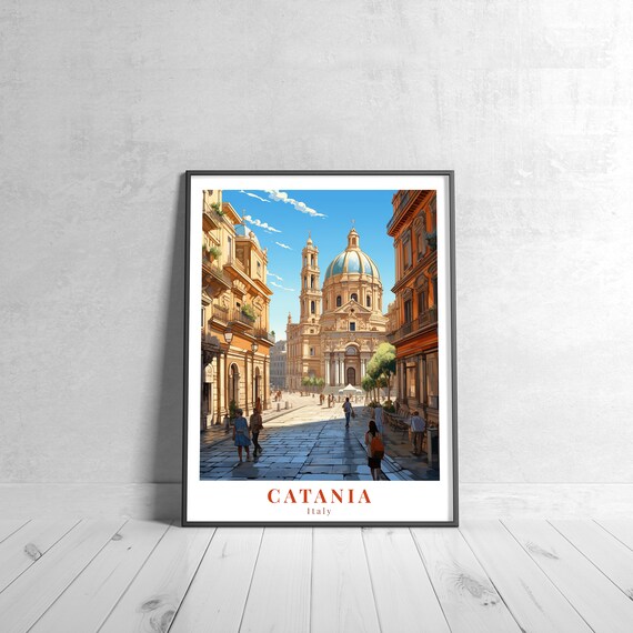 Catania Italy Baroque Cathedral Street Vintage Travel Poster