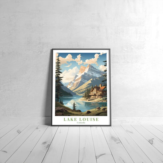 Lake Louise Vintage Travel Poster Retro Canada Art Print Colorful Home Decor Wall Unique Gift