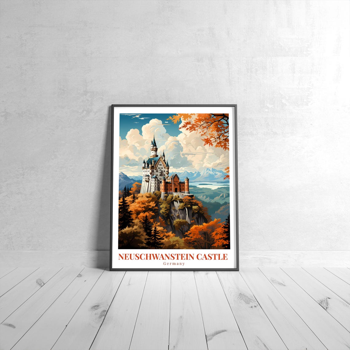 Neuschwanstein Castle Germany Autumn Fairytale Travel Art Poster