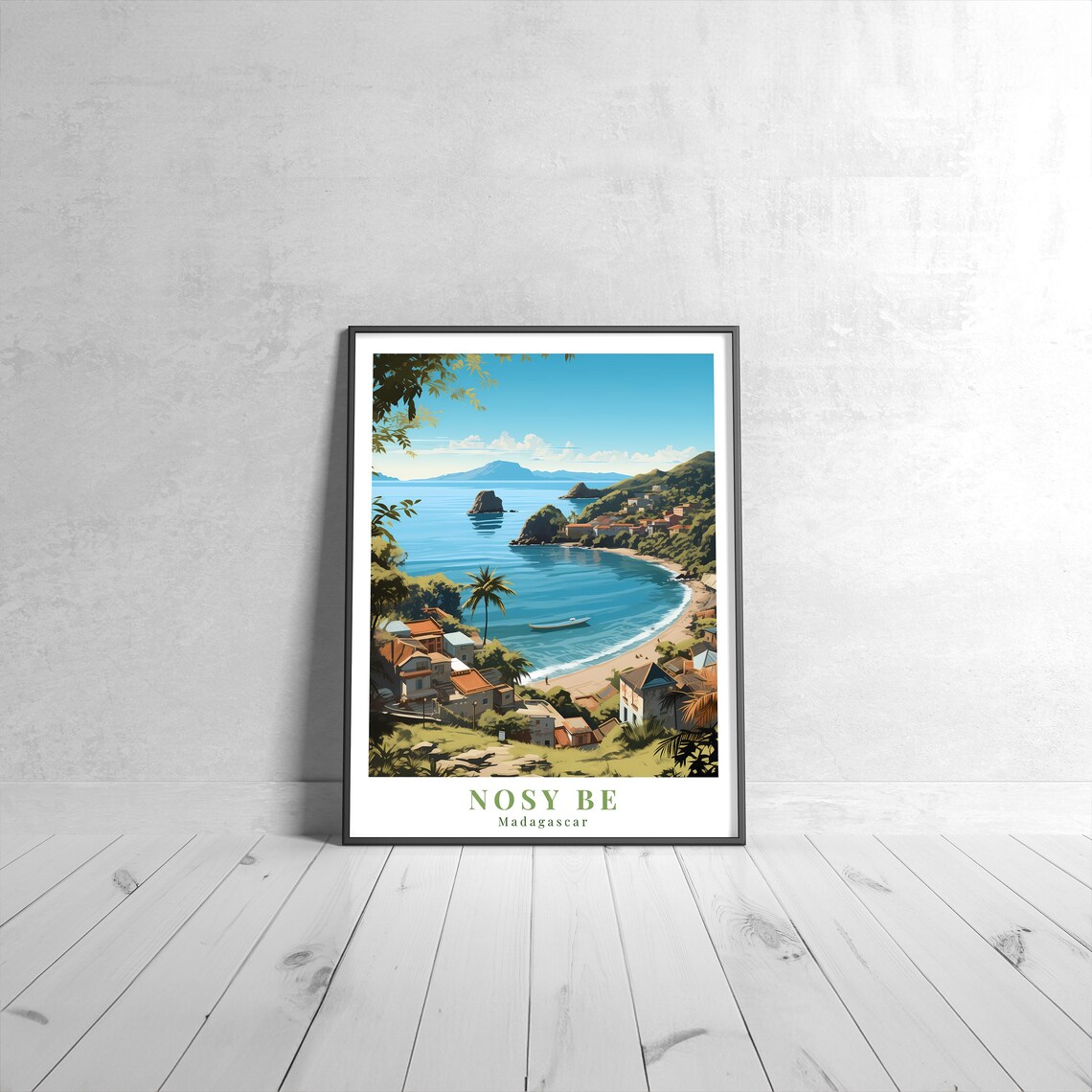 Nosy Be Madagascar Vintage Travel Poster Tropical Beach Bay Retro Scene Art
