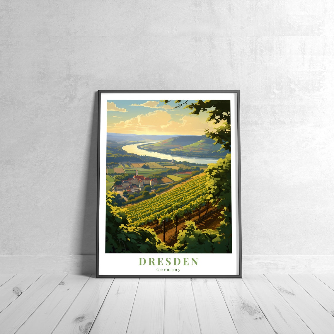 Dresden Germany Vintage River Valley Vineyards Travel Poster