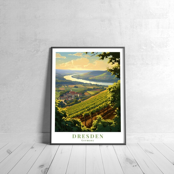 Dresden Germany Vintage River Valley Vineyards Travel Poster