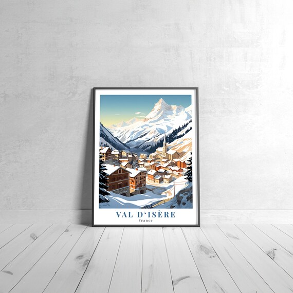 Val d'Isere France Vintage Travel Poster Snowy Alpine Village Ski