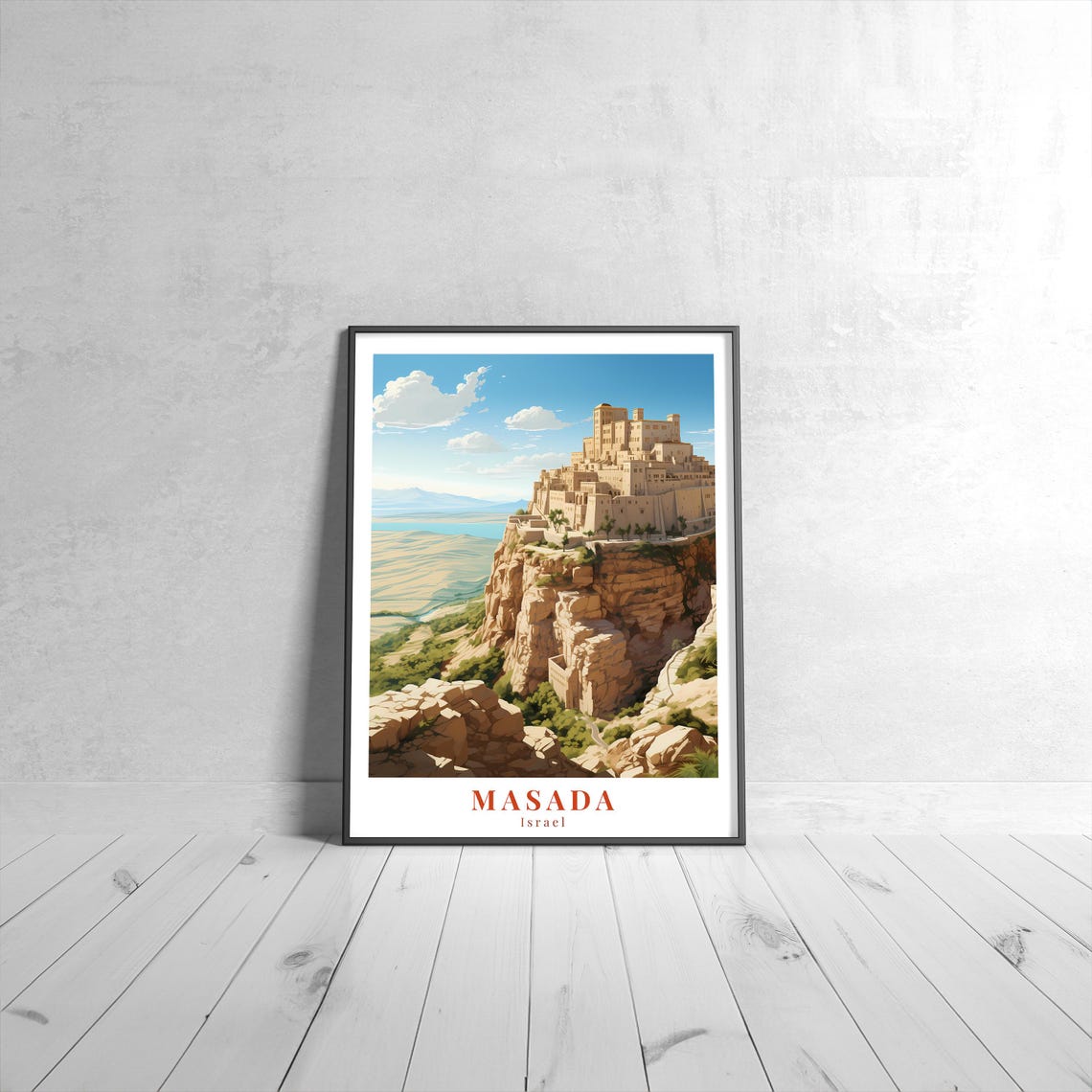 Masada Israel Ancient Cliff Fortress Vintage Travel Art Poster