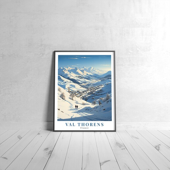 Val Thorens France Snowy Ski Valley Alpine Vintage Travel Poster