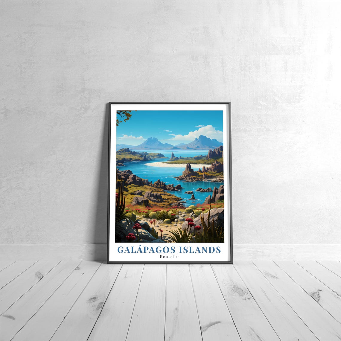 Galapagos Islands Ecuador Vintage Coastal Landscape Travel Poster
