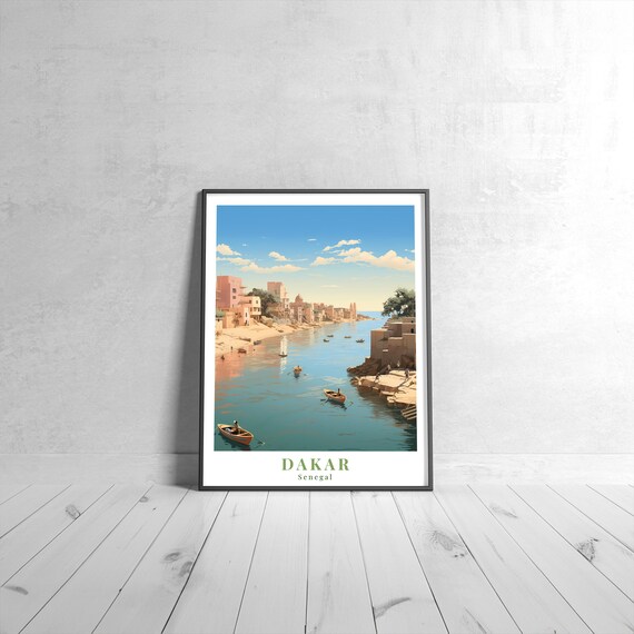 Dakar Senegal Vintage Travel Poster With Fishing Boats And Waterfront