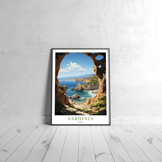 Sardinia Italy Coastal Arch Rocky Cove Mediterranean Travel Poster