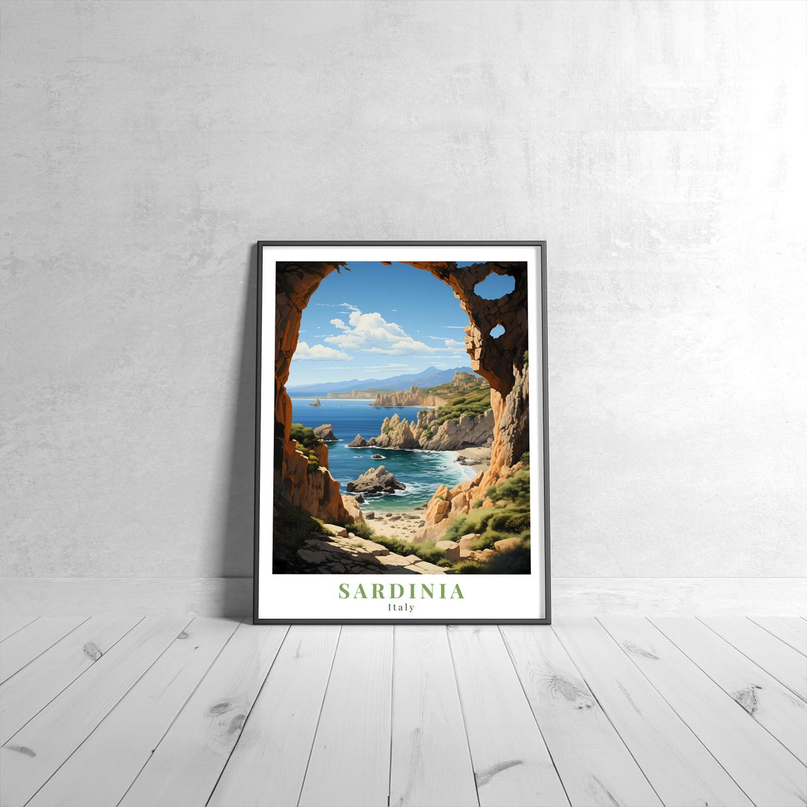 Sardinia Italy Coastal Arch Rocky Cove Mediterranean Travel Poster