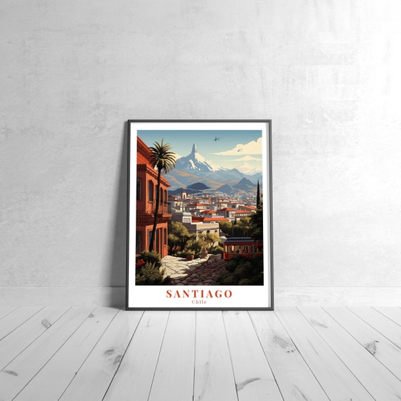 Santiago Vintage Travel Poster Retro Chile Art Print Colorful Home Decor Wall Unique Gift