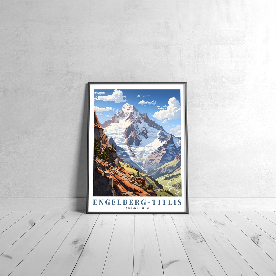 Engelberg Titlis Switzerland Glacier Peak Vintage Alpine Travel Poster