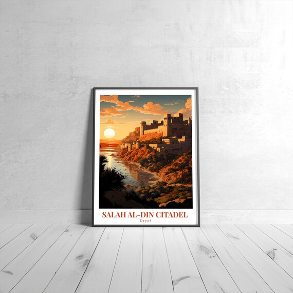 Salah Al Din Citadel Egypt Fortress Sunset Vintage Travel Poster