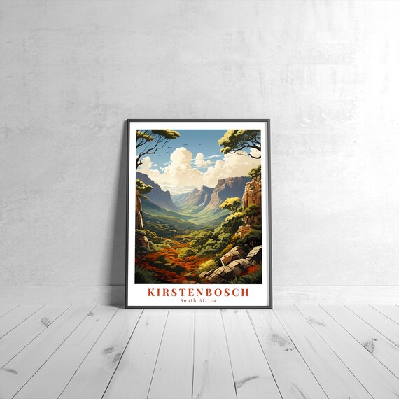 Kirstenbosch South Africa Vintage Travel Poster Lush Mountain Valley
