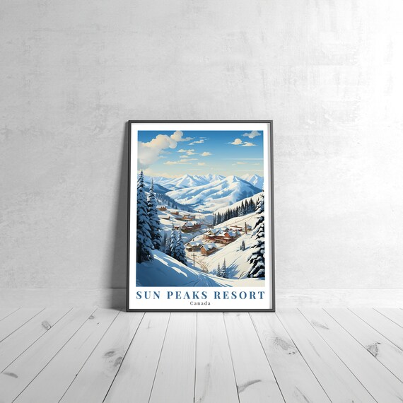 Sun Peaks Resort Canada Vintage Ski Village Winter Scene Art Poster