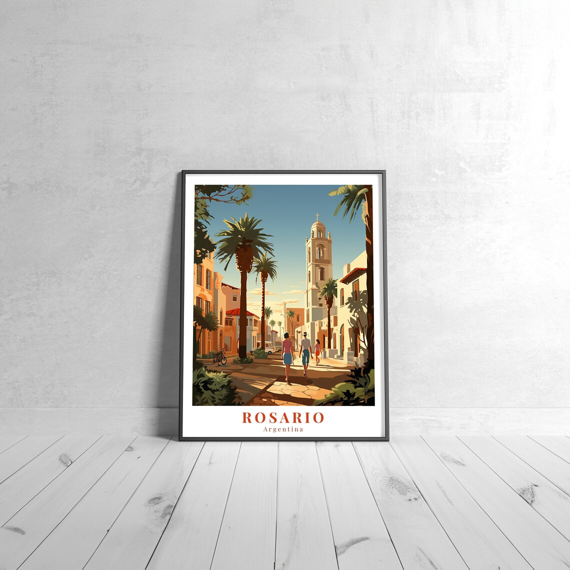 Rosario Argentina Vintage Retro Palm Lined Street Travel Poster