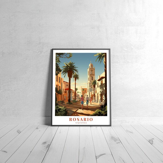 Rosario Argentina Vintage Retro Palm Lined Street Travel Poster
