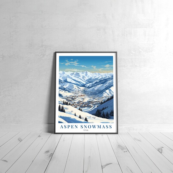 Aspen Snowmass USA Snowy Mountain Village Winter Travel Poster