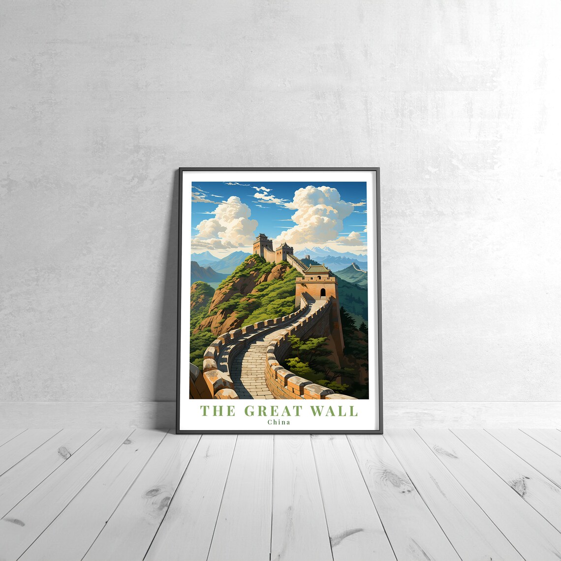 The Great Wall China Vintage Travel Poster Iconic Landmark Mountain Scene