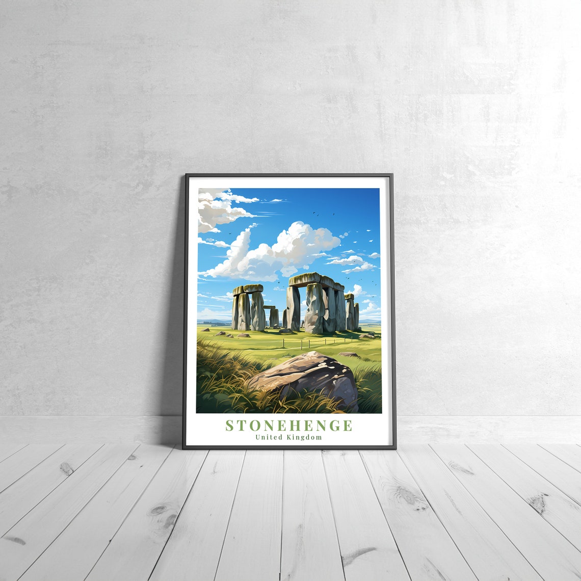 Stonehenge United Kingdom Vintage Travel Poster Ancient Stones Meadow