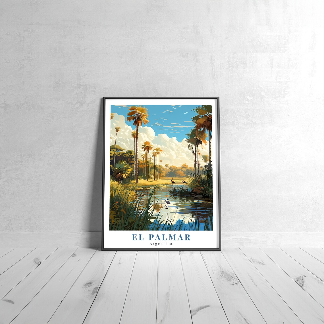 El Palmar Argentina Palm Wetland Birds Vintage Travel Poster