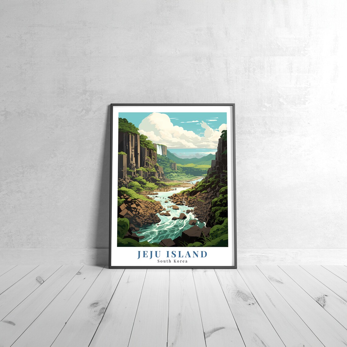 Jeju Island South Korea Volcanic Coast Vintage Travel Poster