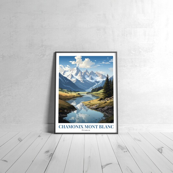 Chamonix Mont Blanc France Alpine Peaks Mirror Lake Travel Poster
