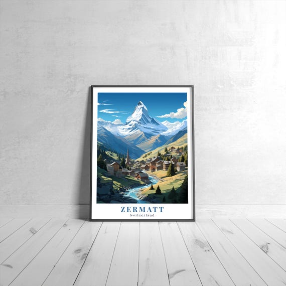 Zermatt Vintage Travel Poster Retro Switzerland Art Print Colorful Home Decor Wall Unique Gift