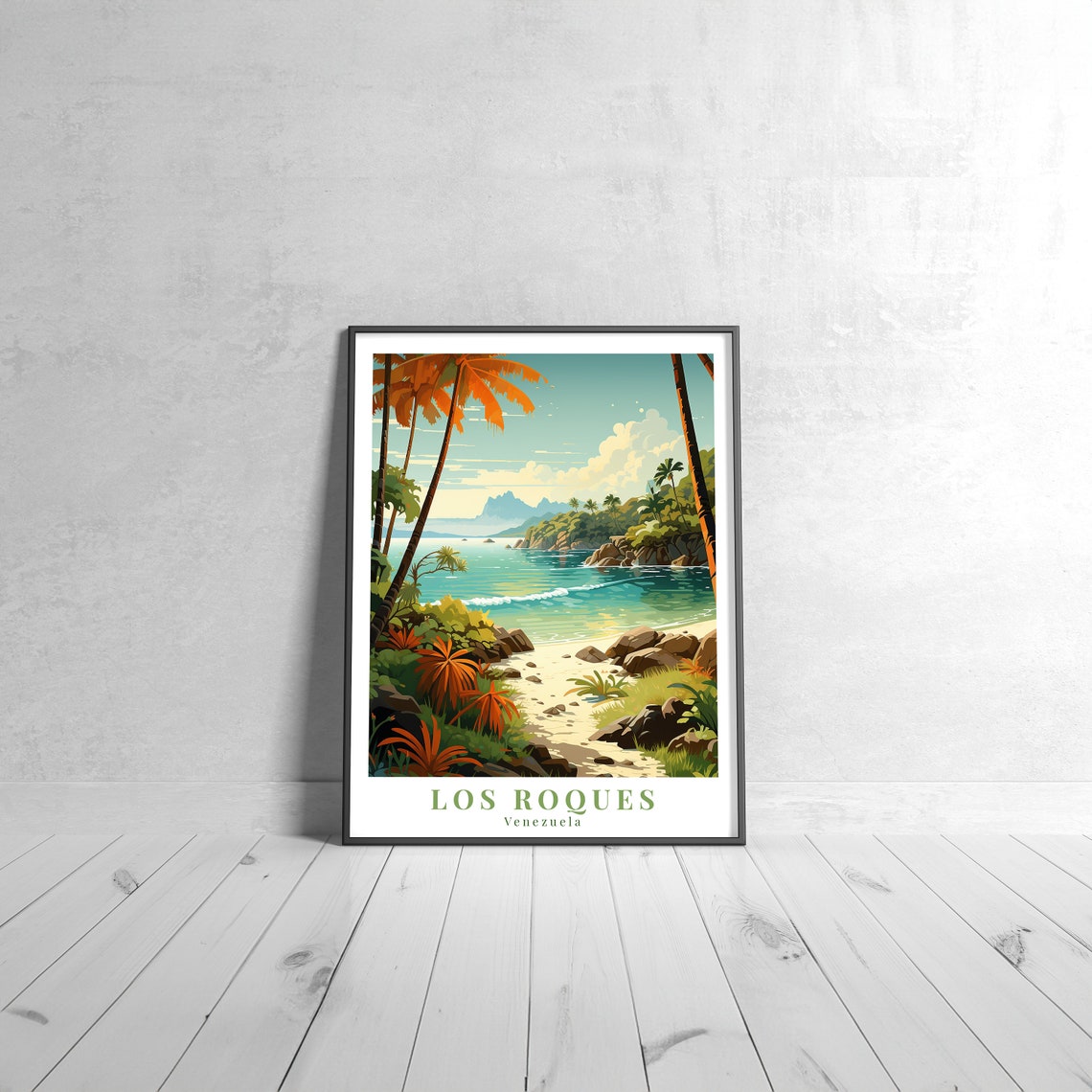 Los Roques Venezuela Tropical Beach Palm Vintage Travel Poster