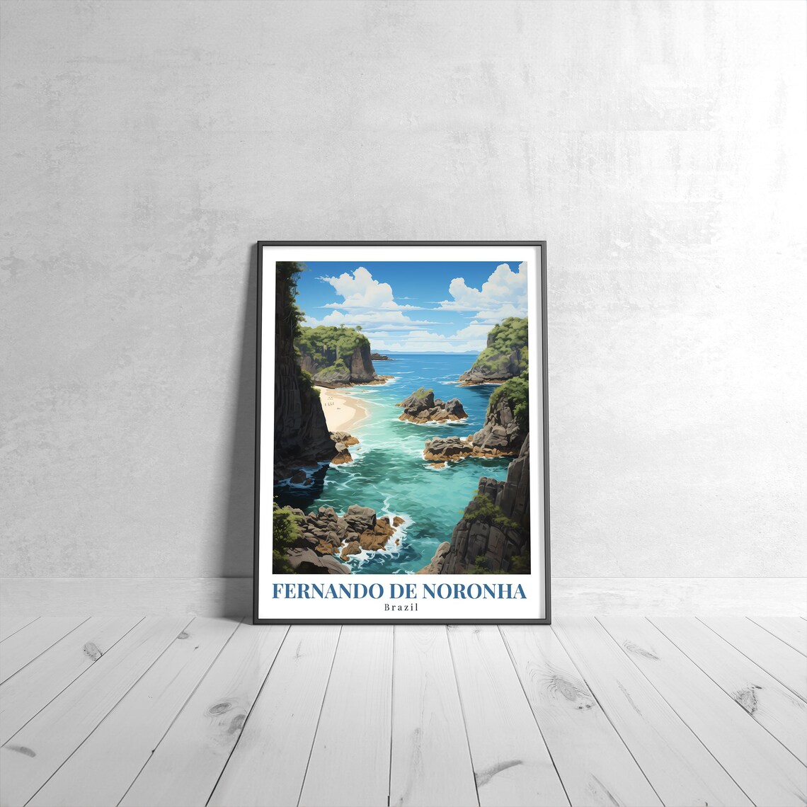 Fernando de Noronha Brazil Turquoise Cove Vintage Travel Poster
