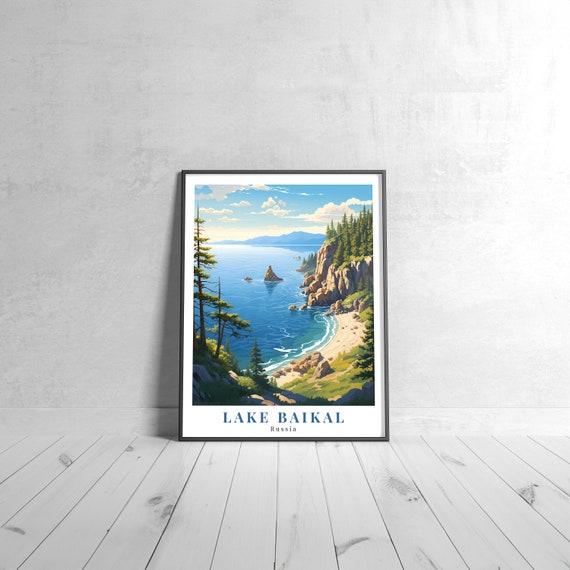 Lake Baikal Vintage Travel Poster Retro Russia Art Print Colorful Home Decor Wall Unique Gift