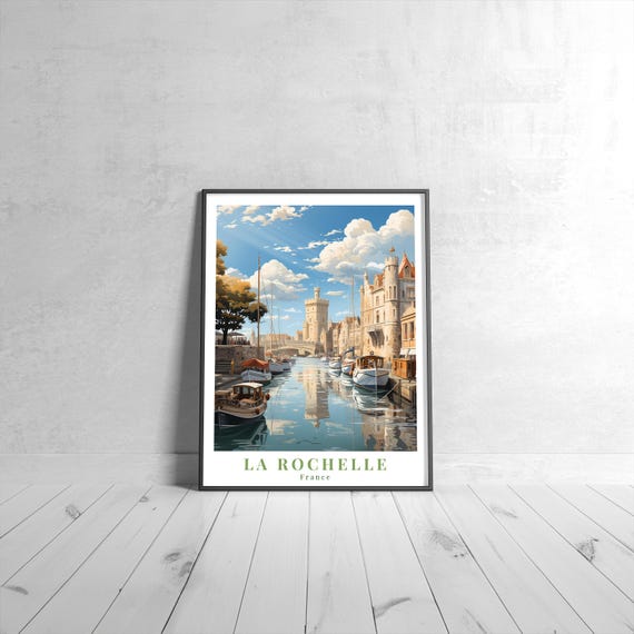 La Rochelle Vintage Travel Poster Retro France Art Print Colorful Home Decor Wall Unique Gift