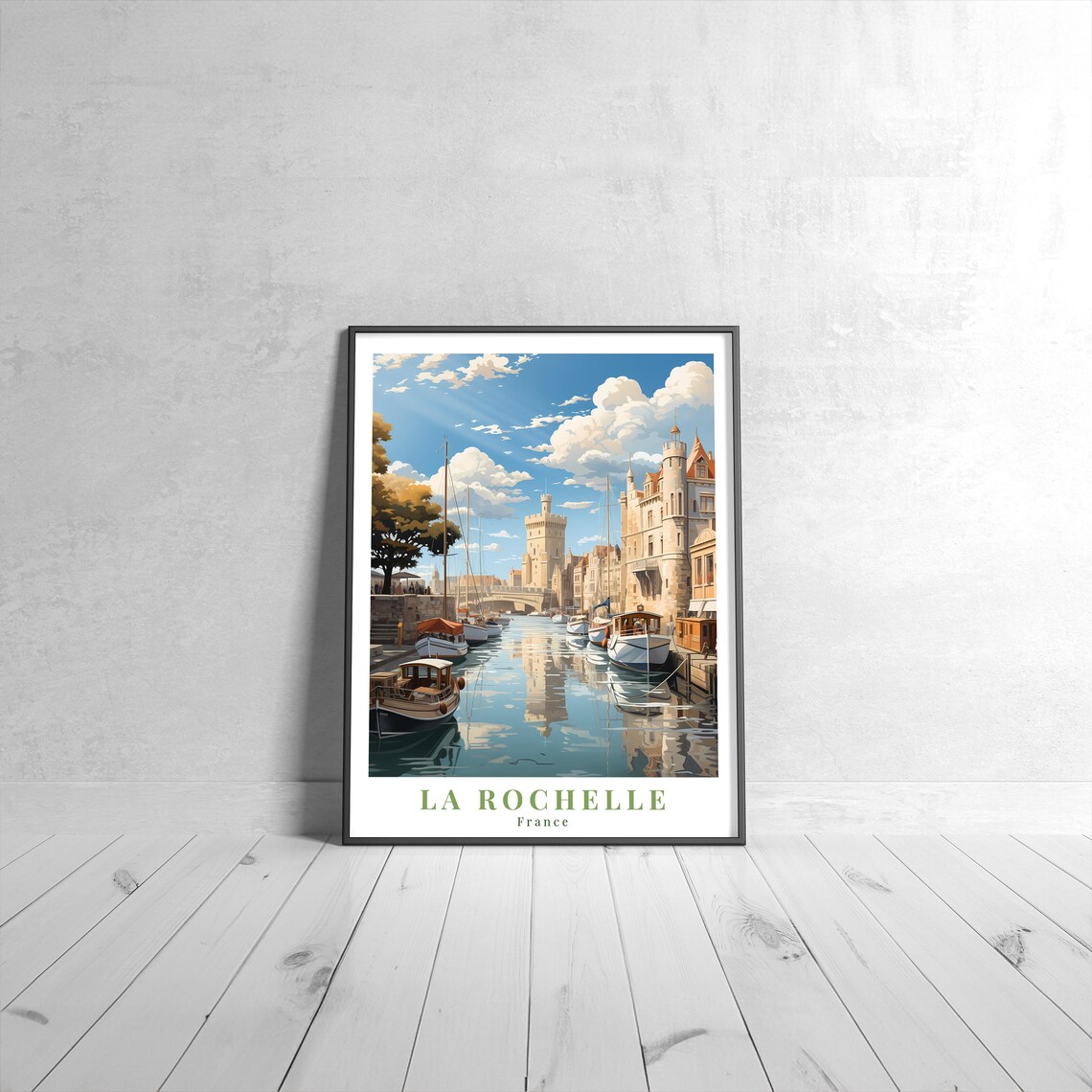 La Rochelle France Old Harbor Towers Boats Retro Travel Poster