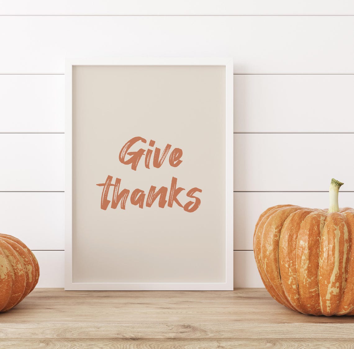 Give Thanks Terracotta Script Cream Fall Thanksgiving Quote Wall Art