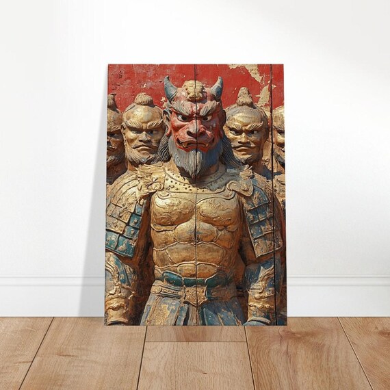 East Asian Temple Guardian Deities Gold Armor Warrior Wall Art