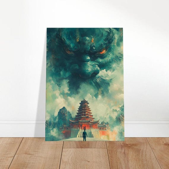 Asian Dragon Canvas Art Mystical Temple Landscape Wall Decor