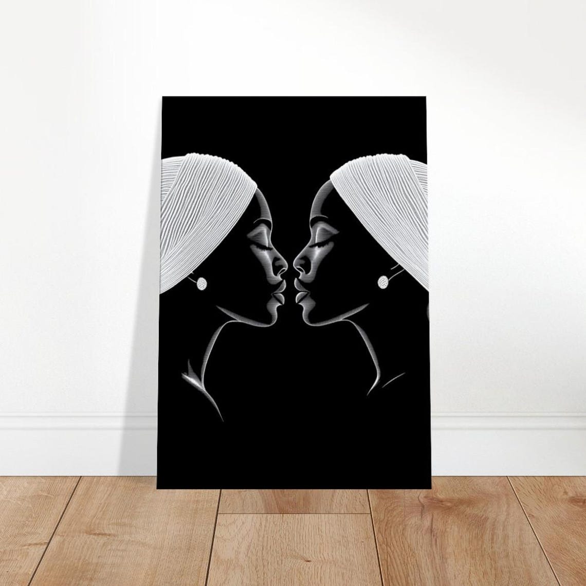 Dual Reflection Women Profiles Minimalist Black White Line Art Poster