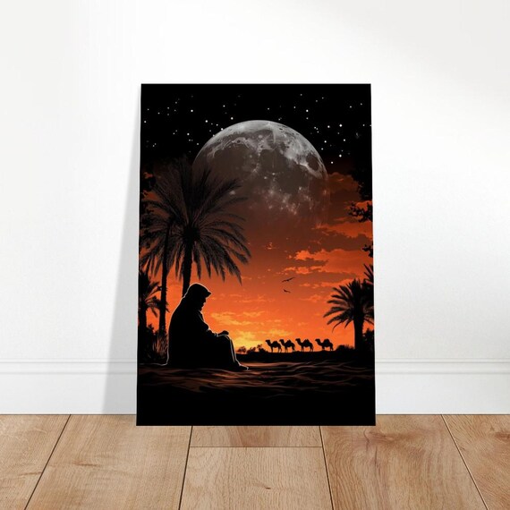 Desert Sunset Canvas Art Camel Caravan Full Moon World Cultures Decor