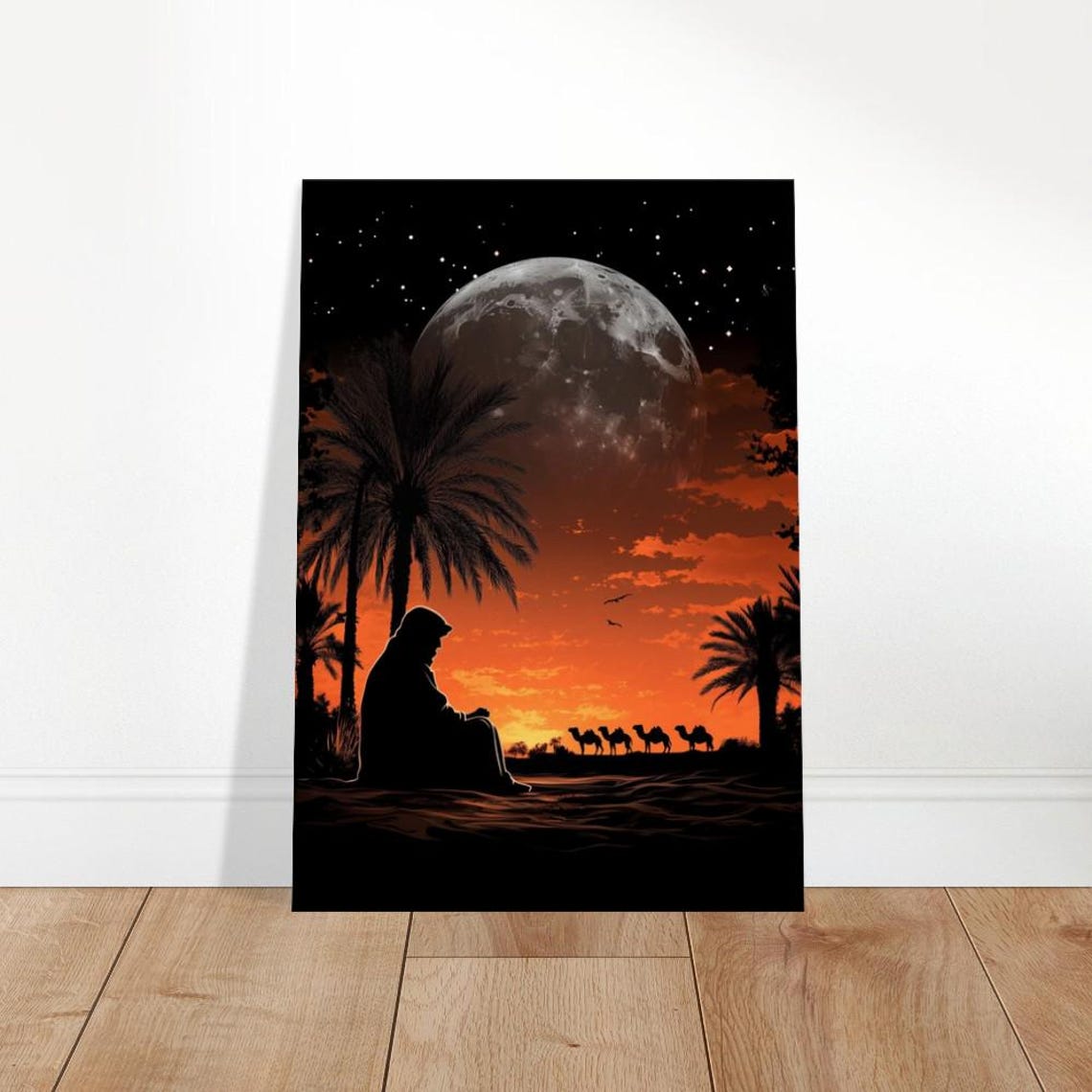 Desert Sunset Canvas Art Camel Caravan Full Moon World Cultures Decor