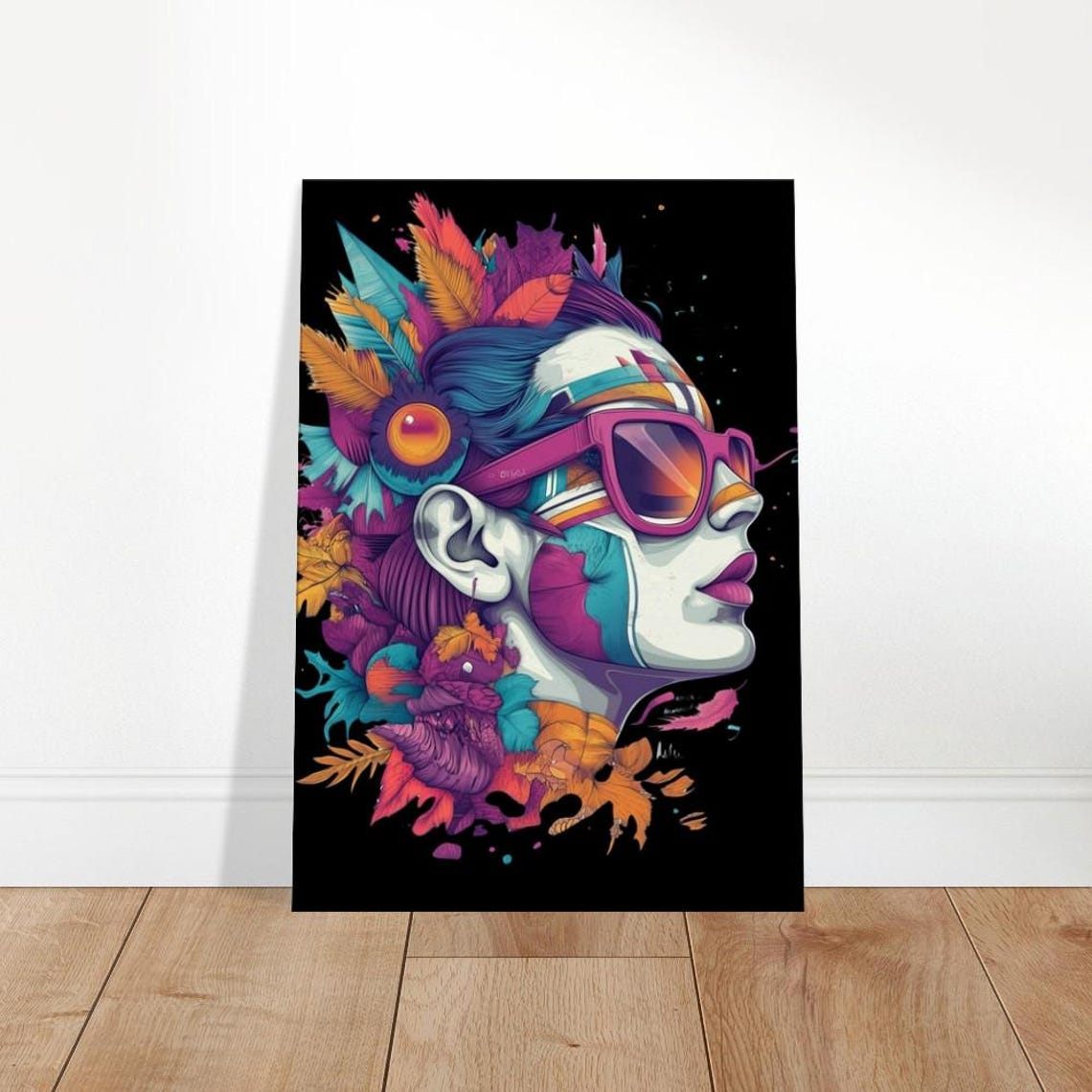 Vibrant Neon Portrait Colorful Sunglasses Pop Modern Wall Art